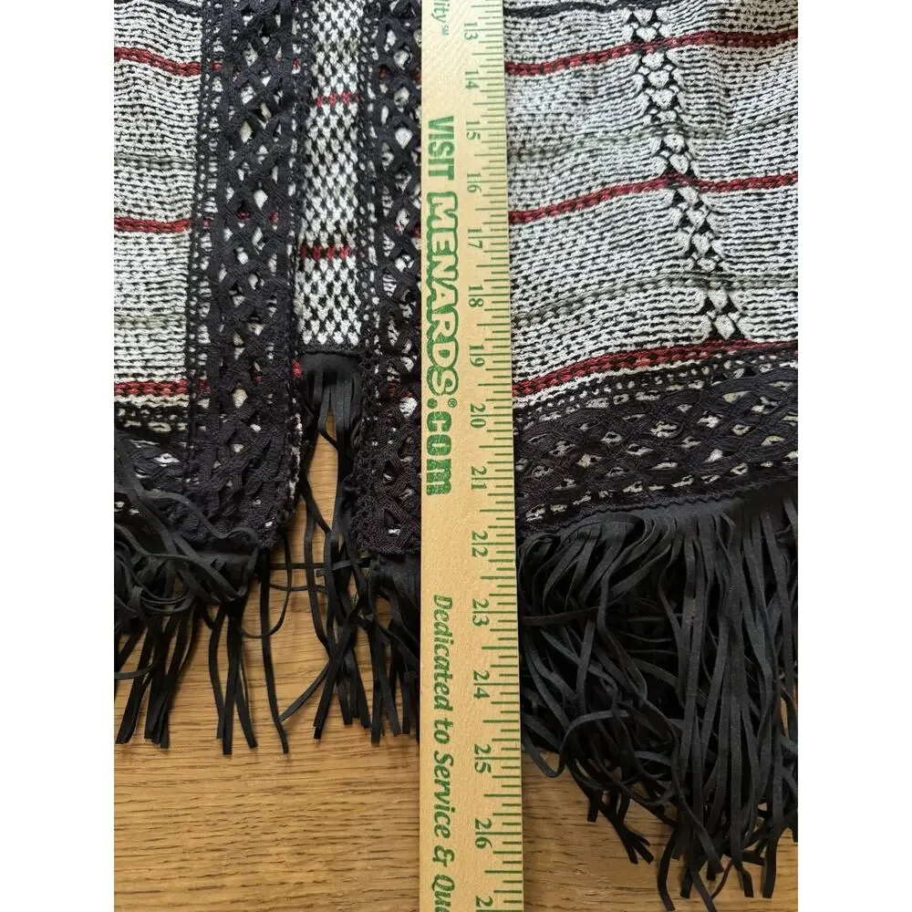 Christopher & Banks Women Size Small Open Front Crochet Faux Suede Fringe Chic